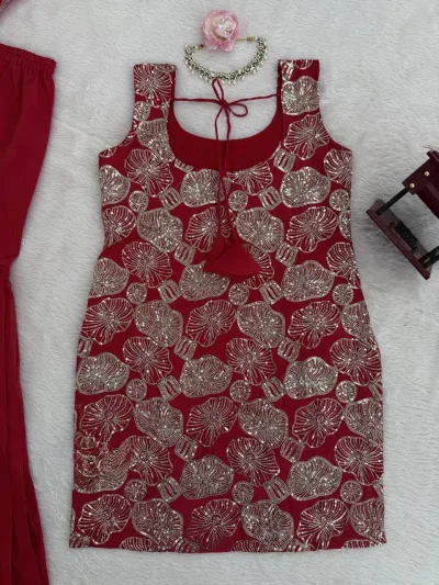 Rust Embroidered Simmer Silk Sharara Suit Set